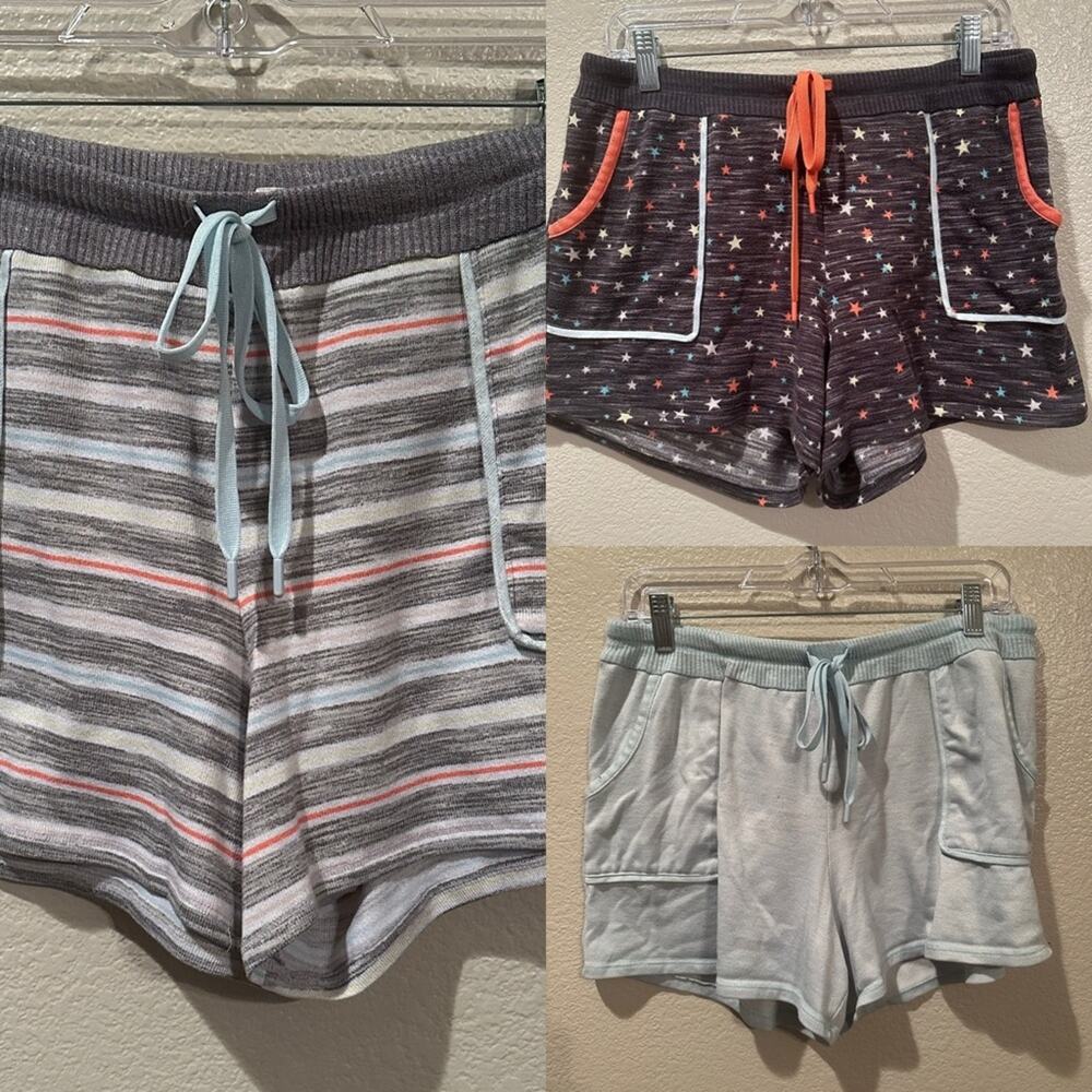 BUNDLE Sweet Treasures 3 pairs of sleep shorts stars strips & solid sz L